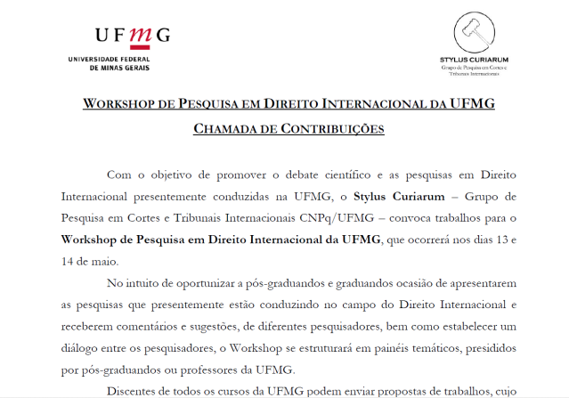Edital – Workshop de Pesquisa em Direito Internacional da UFMG – Stylus  Curiarum